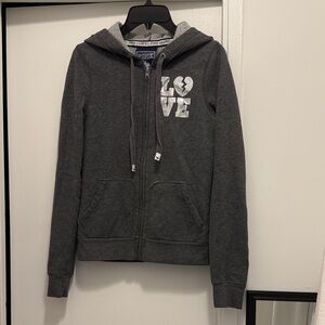 Victorias Secrets vintage Gray Zip-Up Hoodie with Love Graphic